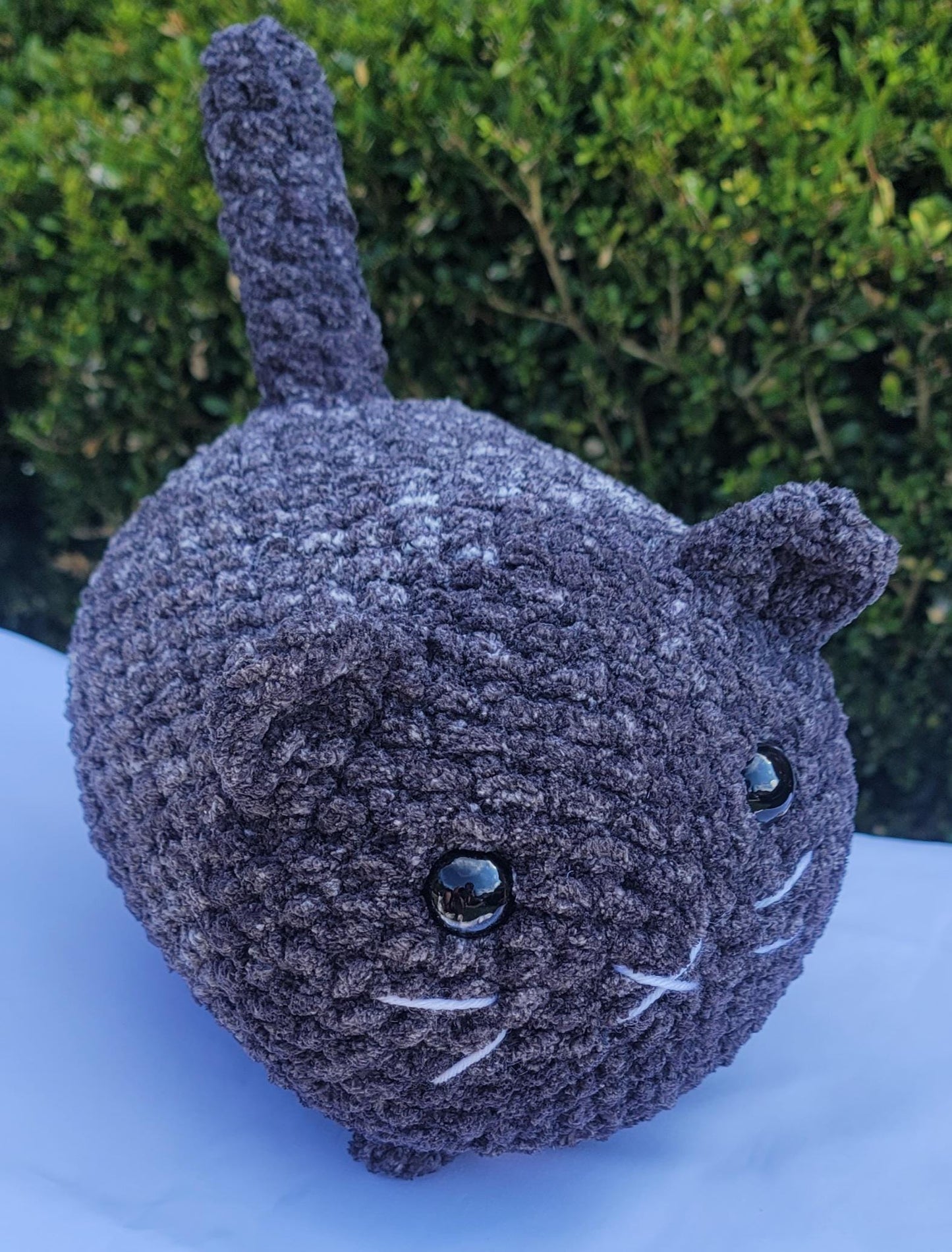Handmade Crochet Charcoal Loaf Cat Plushie β Soft Chunky Amigurumi Cat