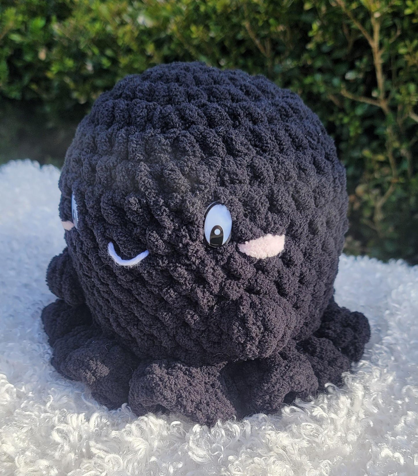 Lovely, Precious Crochet Black Ghosts β Handmade Ghost with Little Arms, Rosy Cheeks, Pink & White Eyes with a Cute Hat