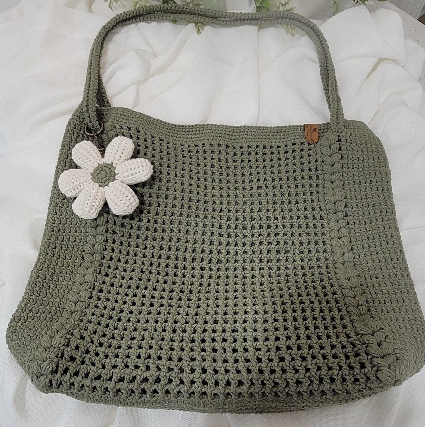 Green Crochet Tote Bag , Eco Friendly Market Bag, Casual Handbag