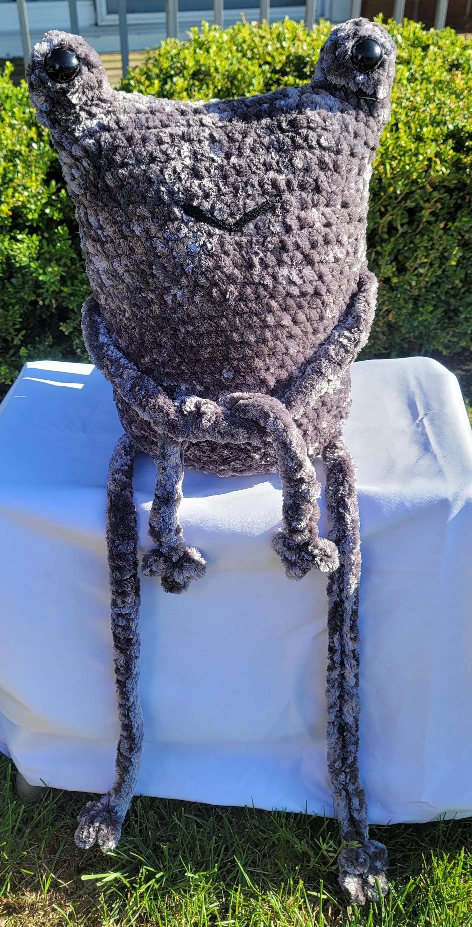 Large Gray Frog Crochet Plushie - Soft & Cuddly Handmade Amigurumi