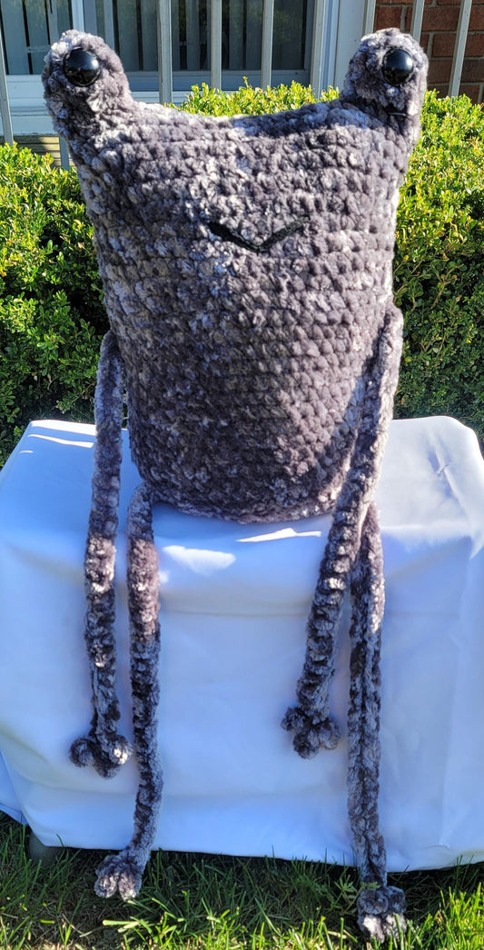 Large Gray Frog Crochet Plushie - Soft & Cuddly Handmade Amigurumi
