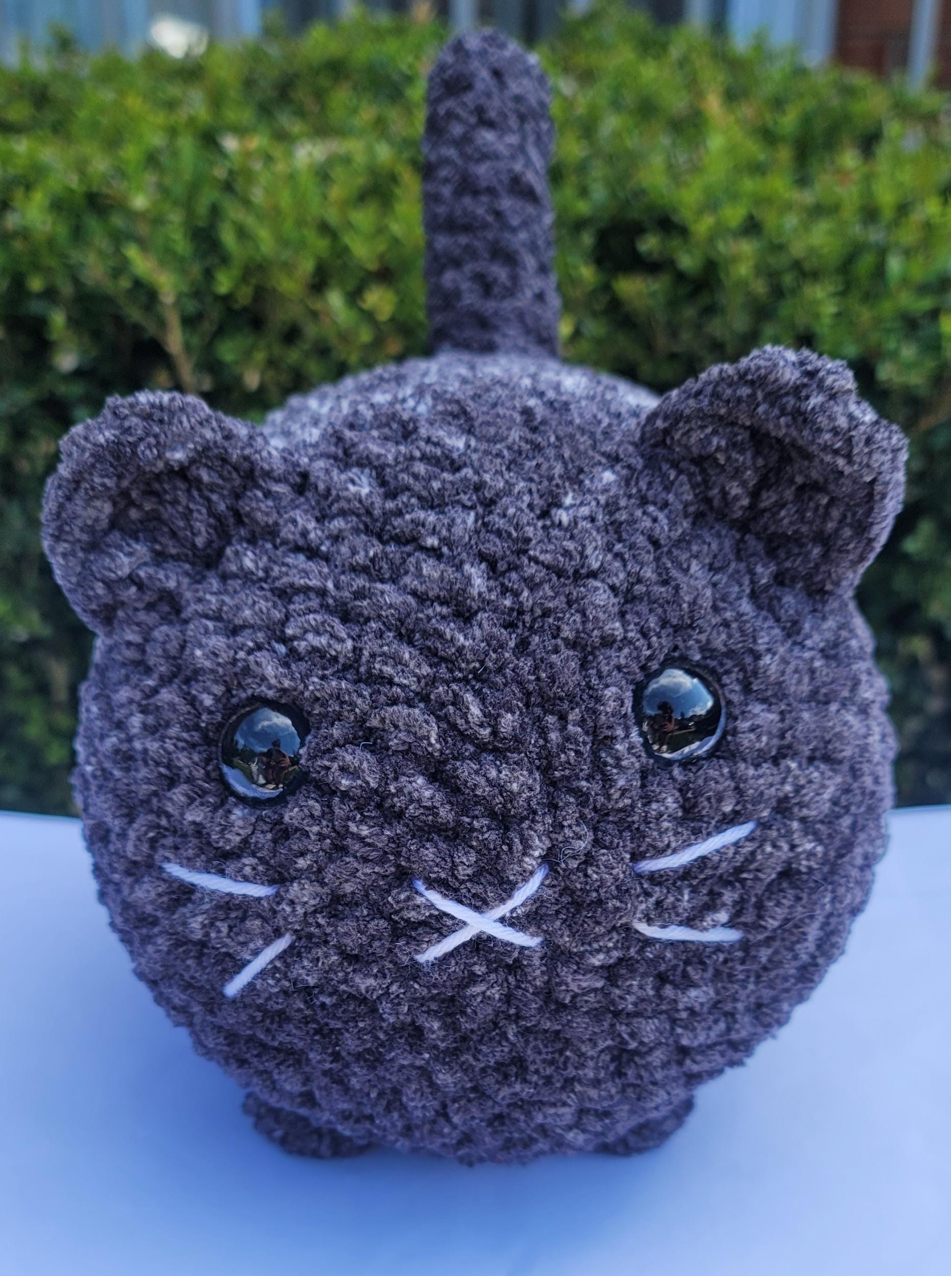 Handmade Crochet Charcoal Loaf Cat Plushie – Soft Chunky Amigurumi Cat