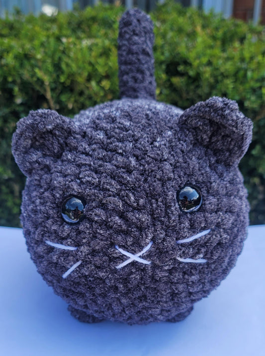 Handmade Crochet Charcoal Loaf Cat Plushie – Soft Chunky Amigurumi Cat