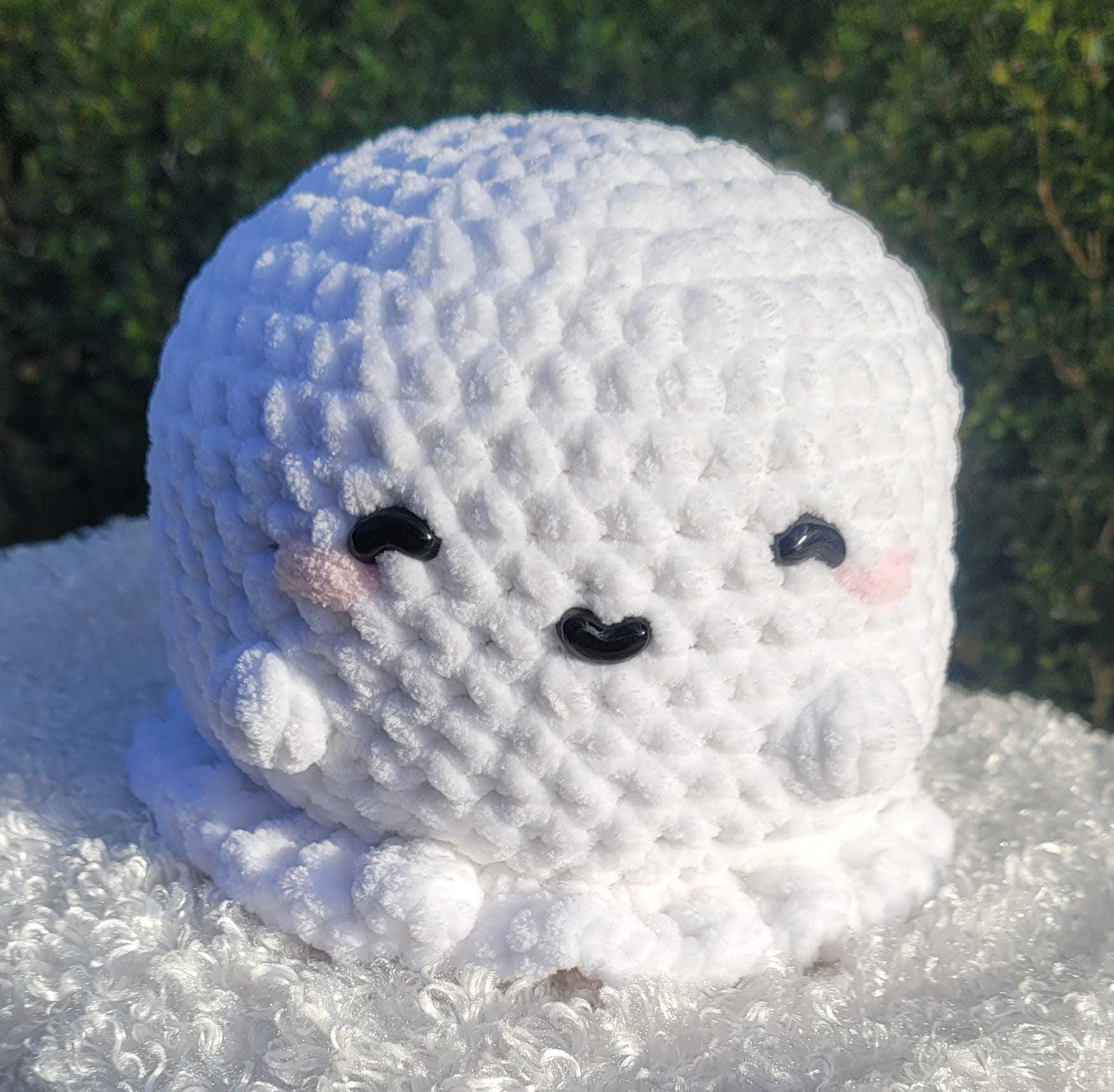 Cute Crochet Ghosts – Handmade White Ghosts with Little Arms, Rosy Cheeks, Blue, Black Eyes and adorable smiles