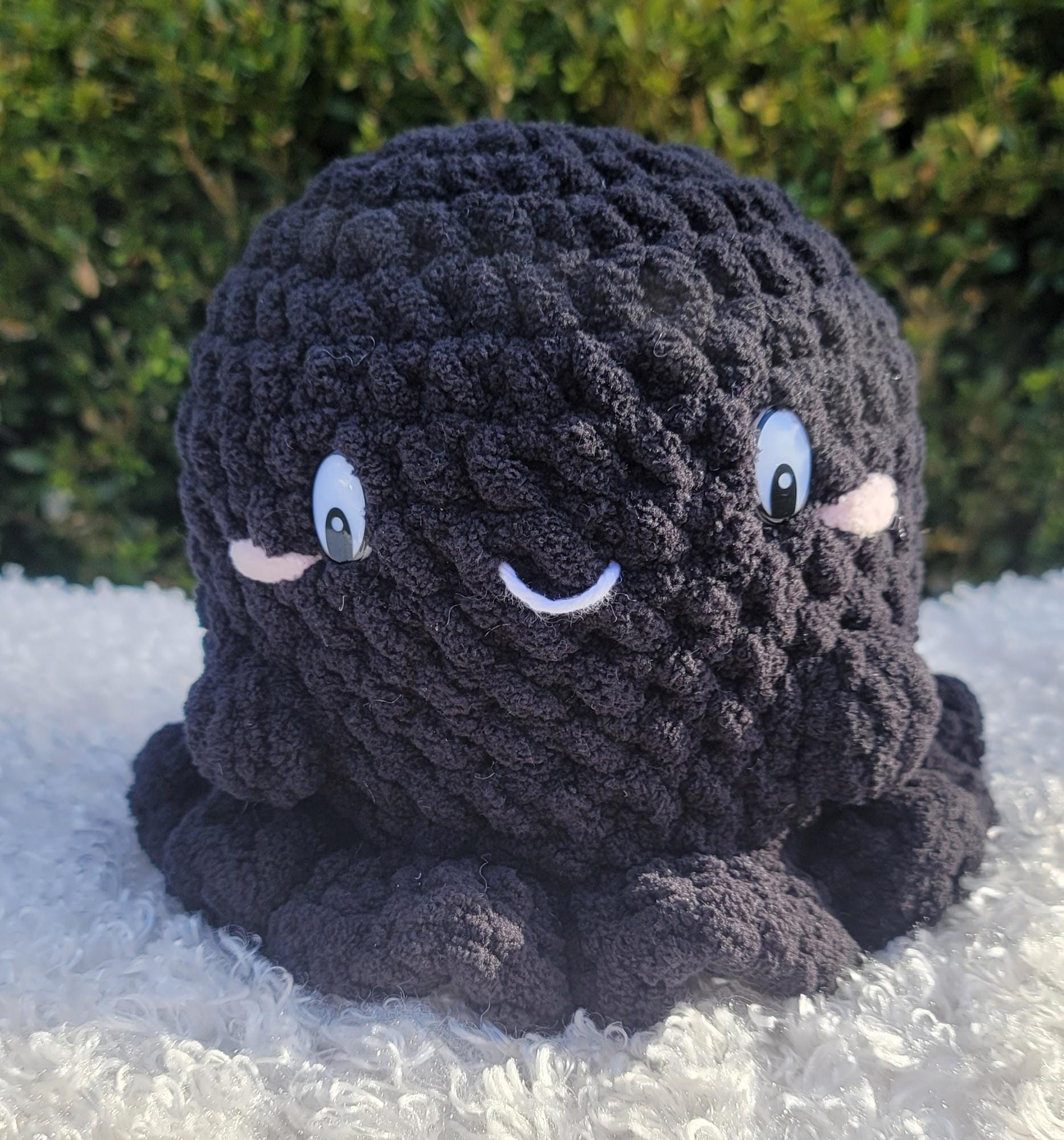 Lovely, Precious Crochet Black Ghosts – Handmade Ghost with Little Arms, Rosy Cheeks, Pink & White Eyes with a Cute Hat