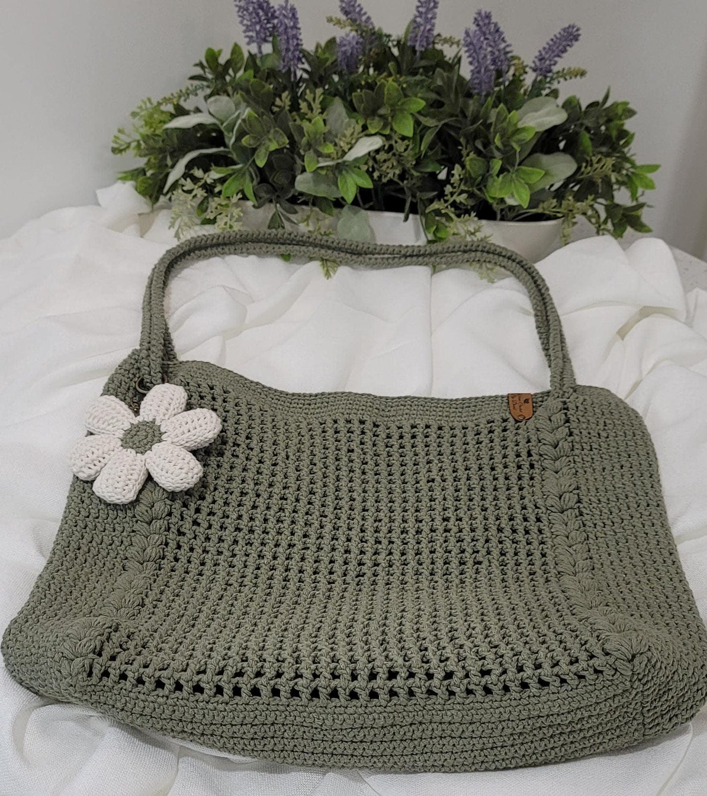 Green Crochet Tote Bag , Eco Friendly Market Bag, Casual Handbag