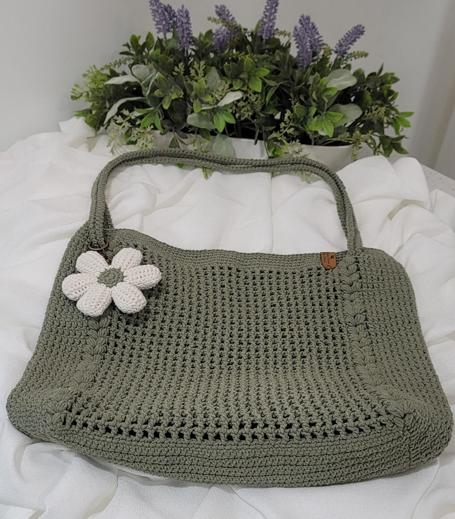 Green Crochet Tote Bag , Eco Friendly Market Bag, Casual Handbag