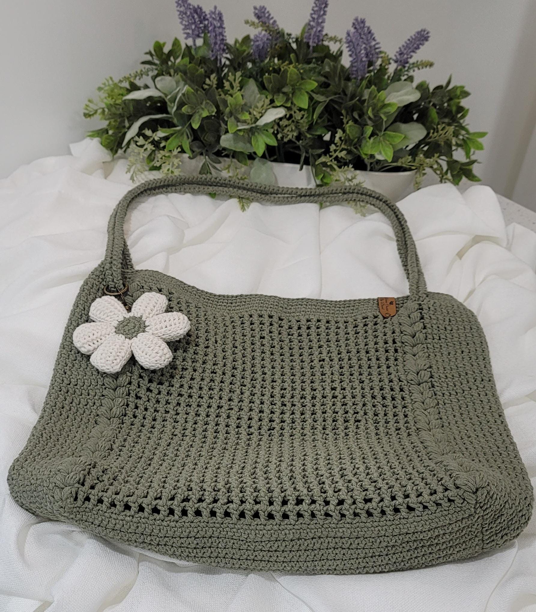 Green Crochet Tote Bag , Eco Friendly Market Bag, Casual Handbag