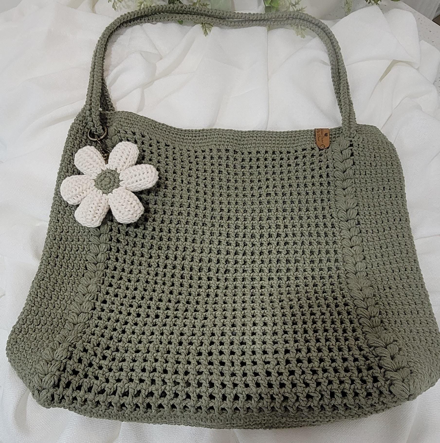 Green Crochet Tote Bag , Eco Friendly Market Bag, Casual Handbag