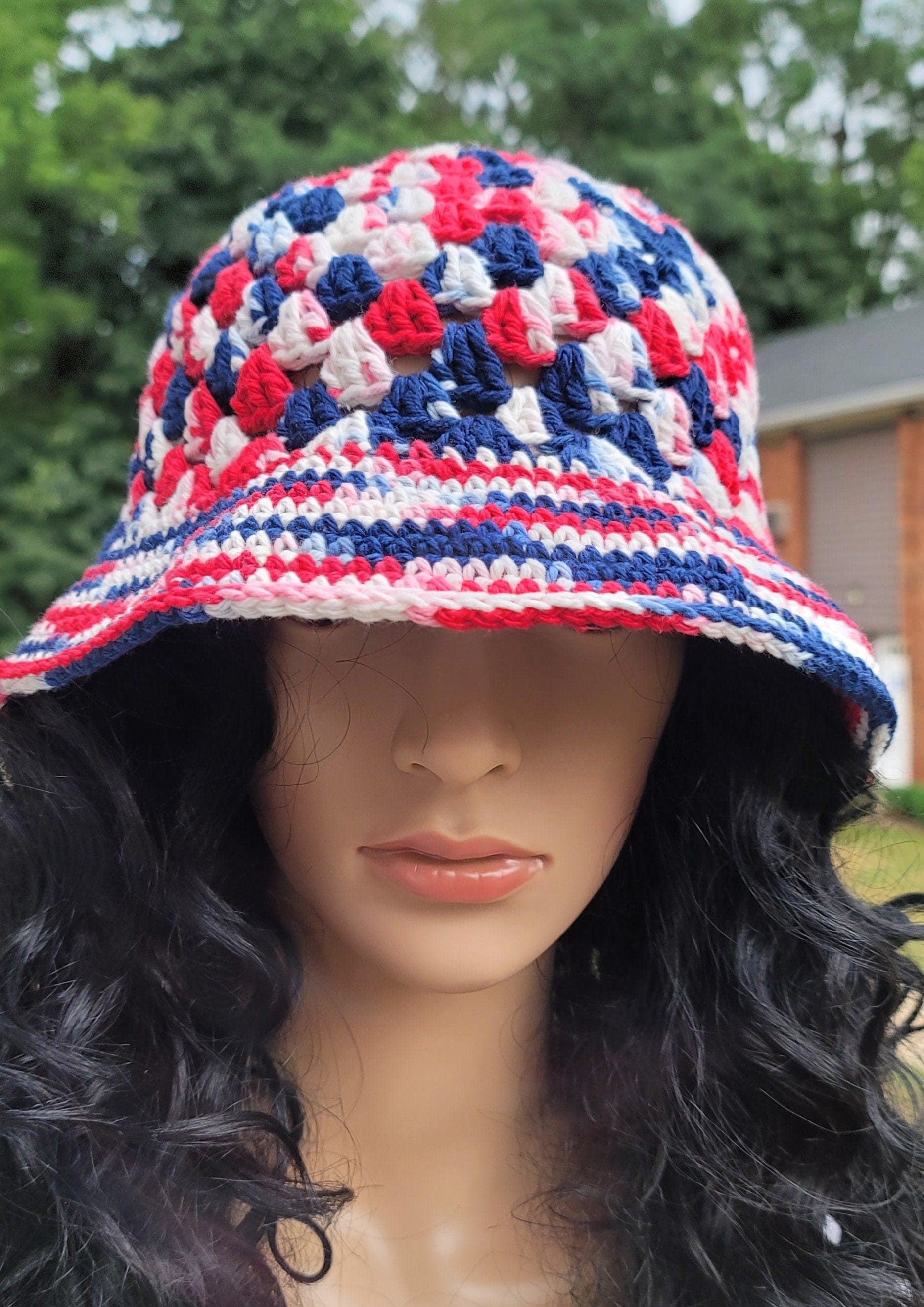 Red, White, Blue, and Pink Festive Crochet Hat