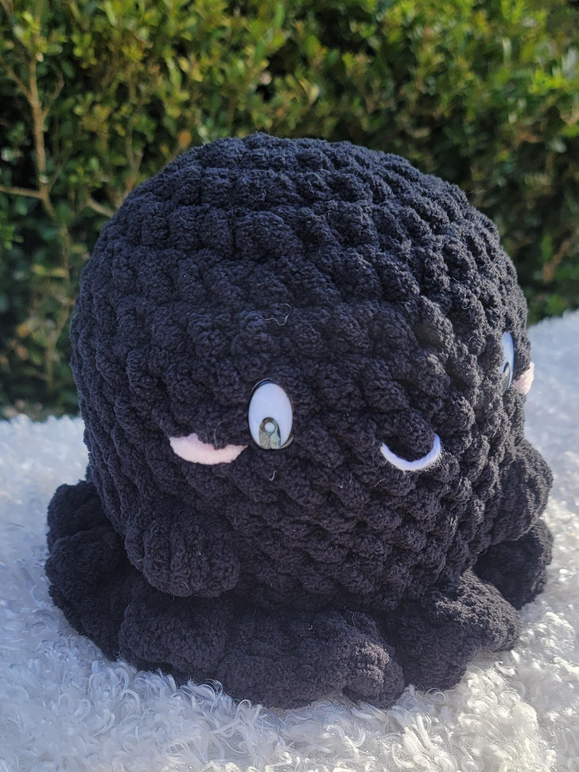 Lovely, Precious Crochet Black Ghosts – Handmade Ghost with Little Arms, Rosy Cheeks, Pink & White Eyes with a Cute Hat