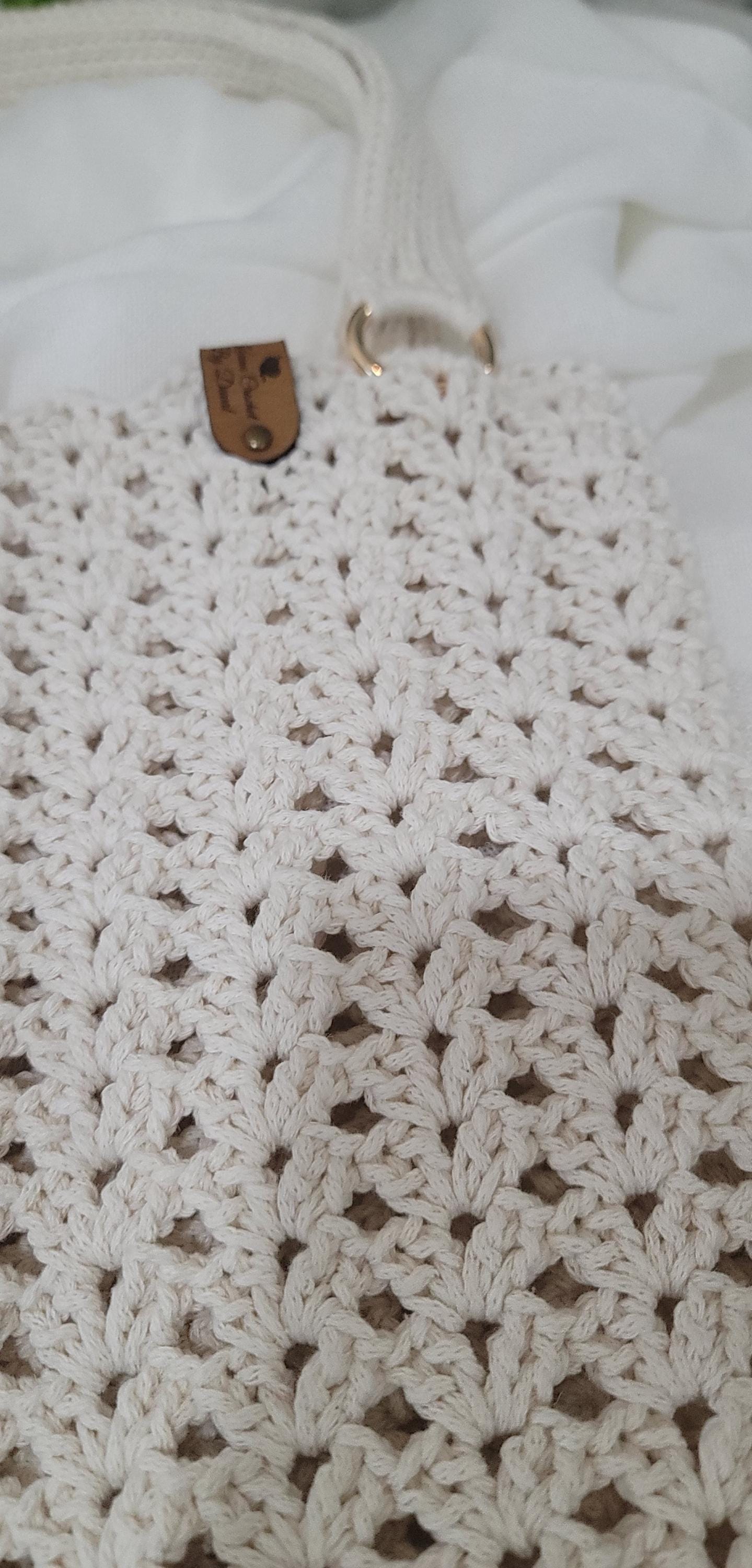 Handmade Crochet Beige Tote Bag: Lightweight Cotton Shoulder Bag