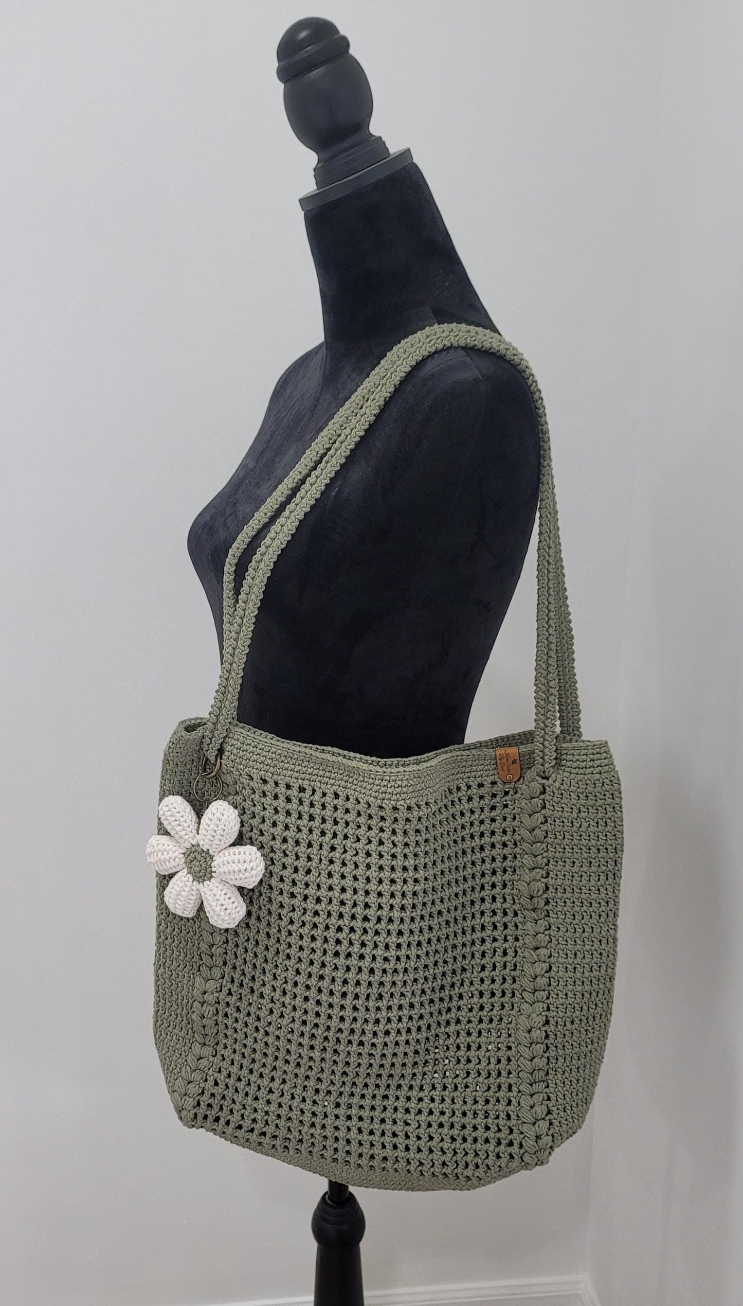 Green Crochet Tote Bag , Eco Friendly Market Bag, Casual Handbag
