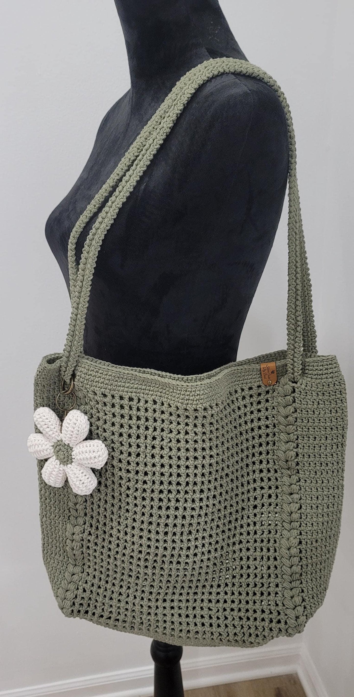 Green Crochet Tote Bag , Eco Friendly Market Bag, Casual Handbag