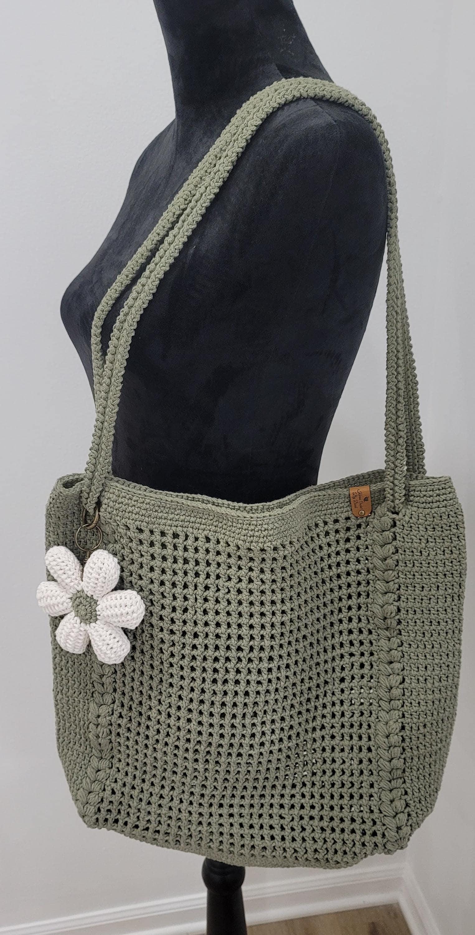 Green Crochet Tote Bag , Eco Friendly Market Bag, Casual Handbag