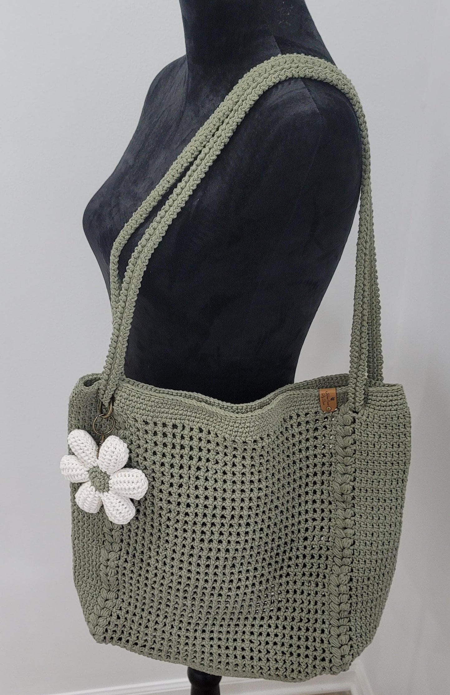 Green Crochet Tote Bag , Eco Friendly Market Bag, Casual Handbag