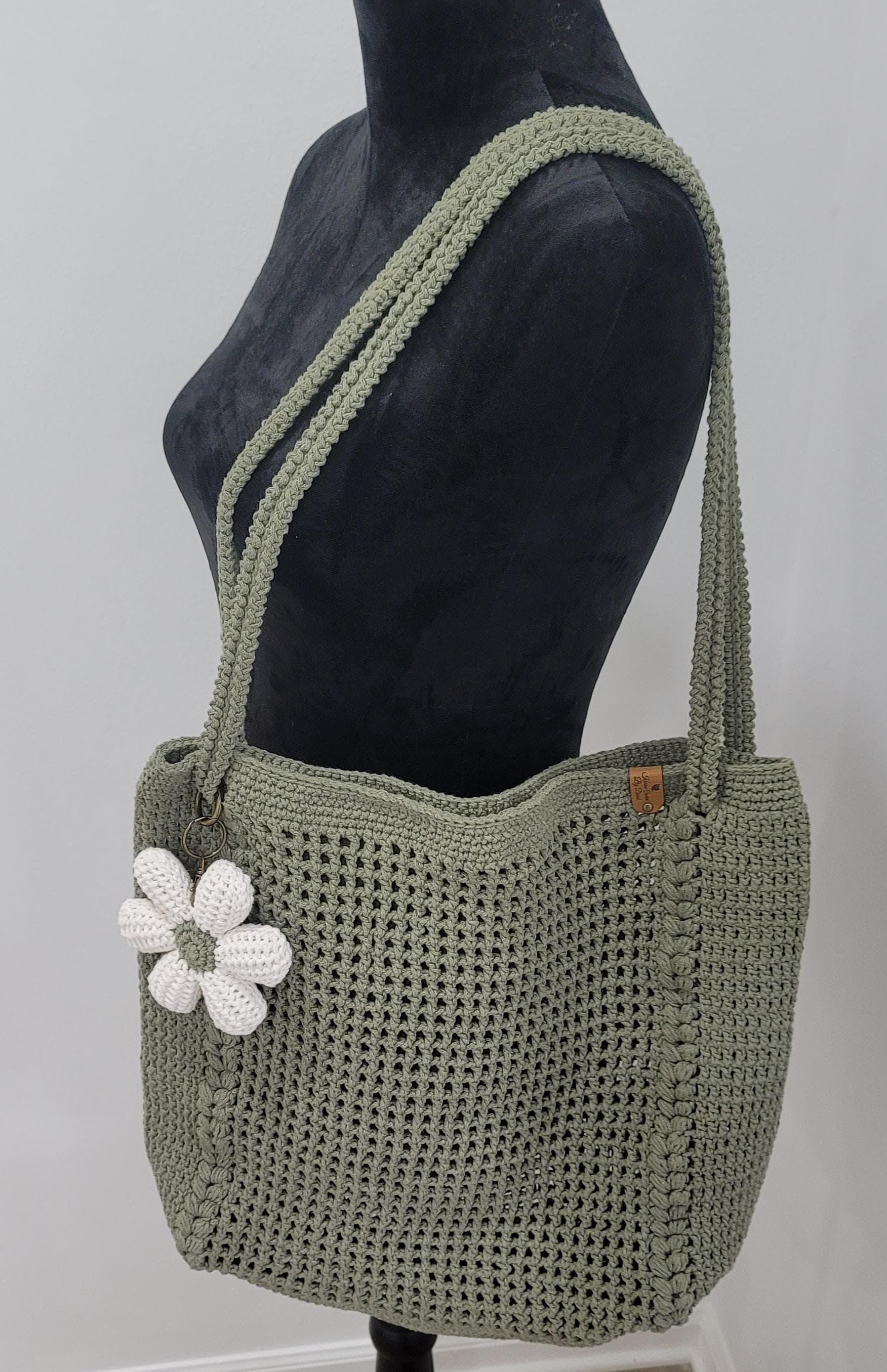 Green Crochet Tote Bag , Eco Friendly Market Bag, Casual Handbag