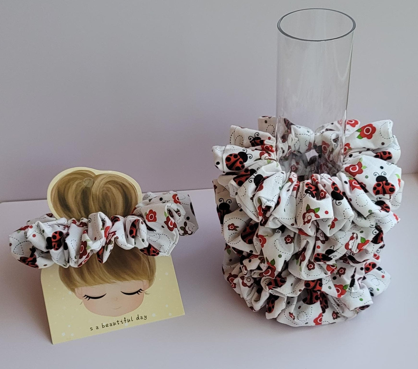 Satin Scrunchie: Orange, White Ladybug or Butterfly Hair Tie