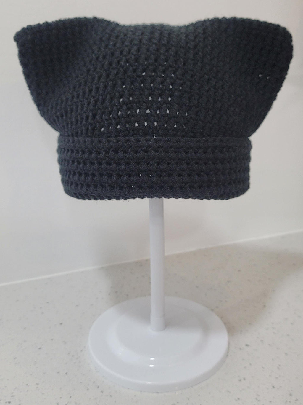 Crochet Kitty-Eared Beanie Hats - Colors Gray, Pink, Black, and White