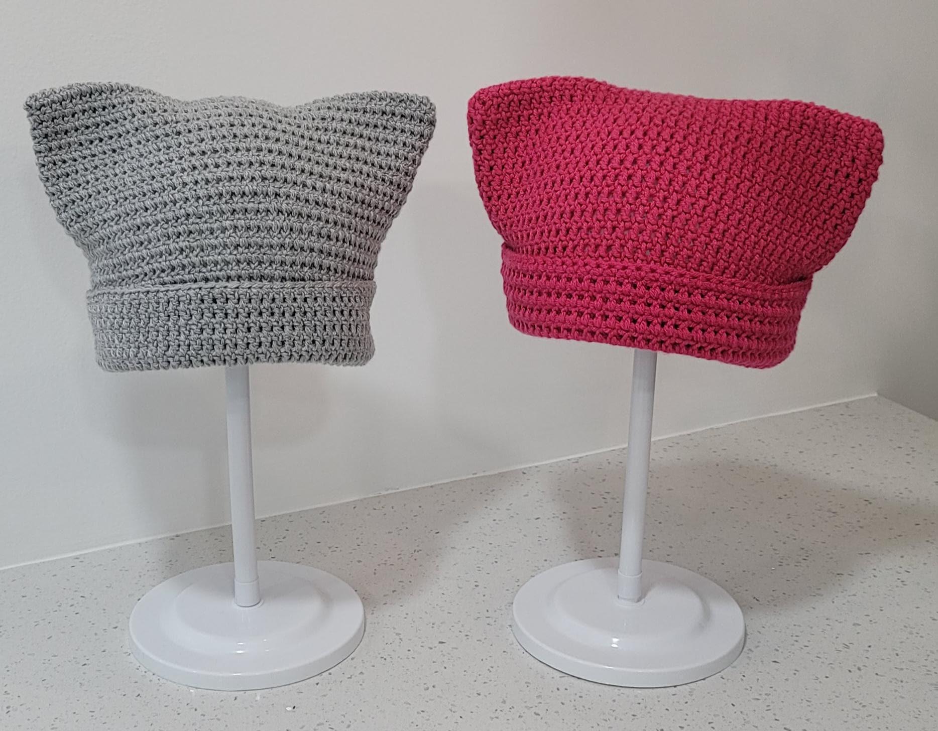 Crochet Kitty-Eared Beanie Hats - Colors Gray, Pink, Black, and White