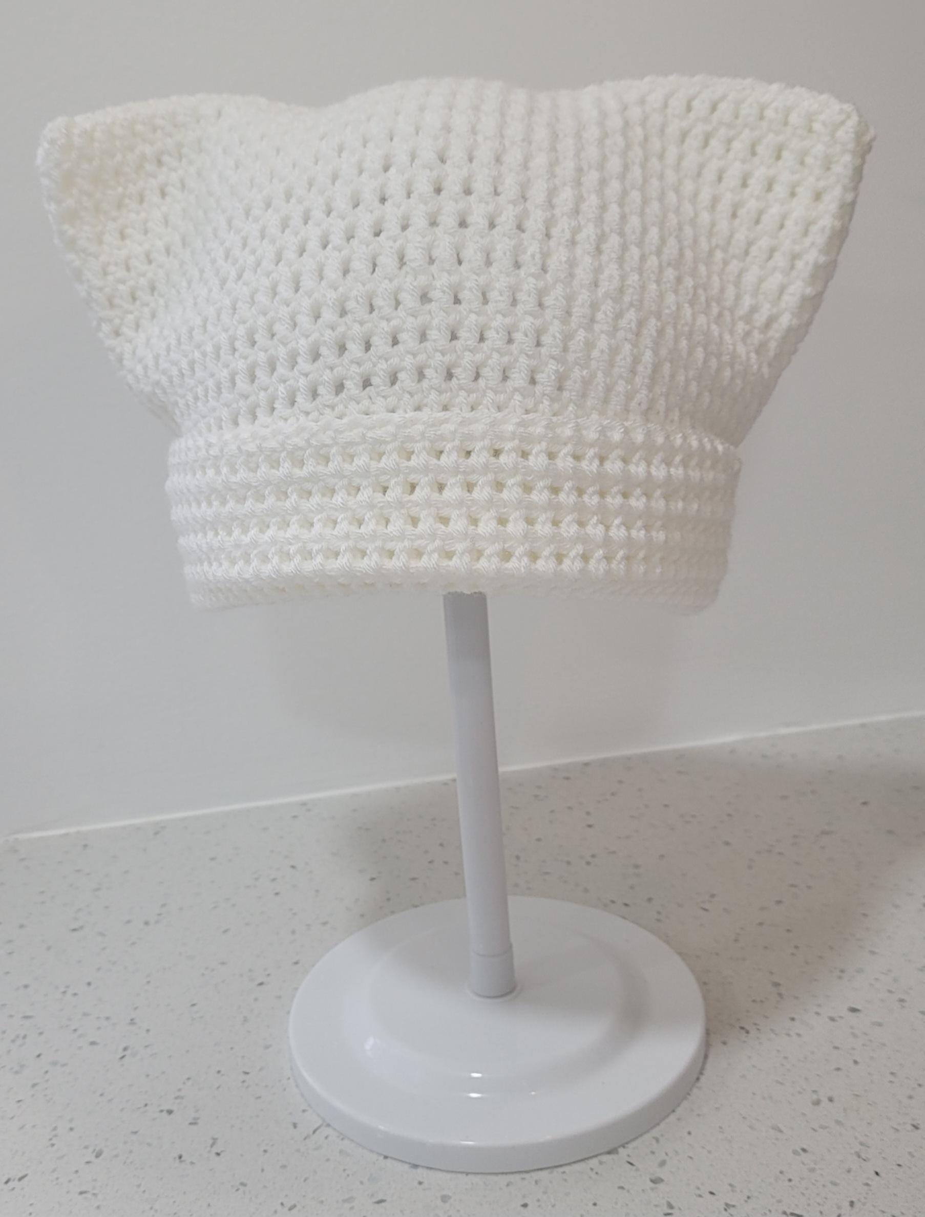 Crochet Kitty-Eared Beanie Hats - Colors Gray, Pink, Black, and White