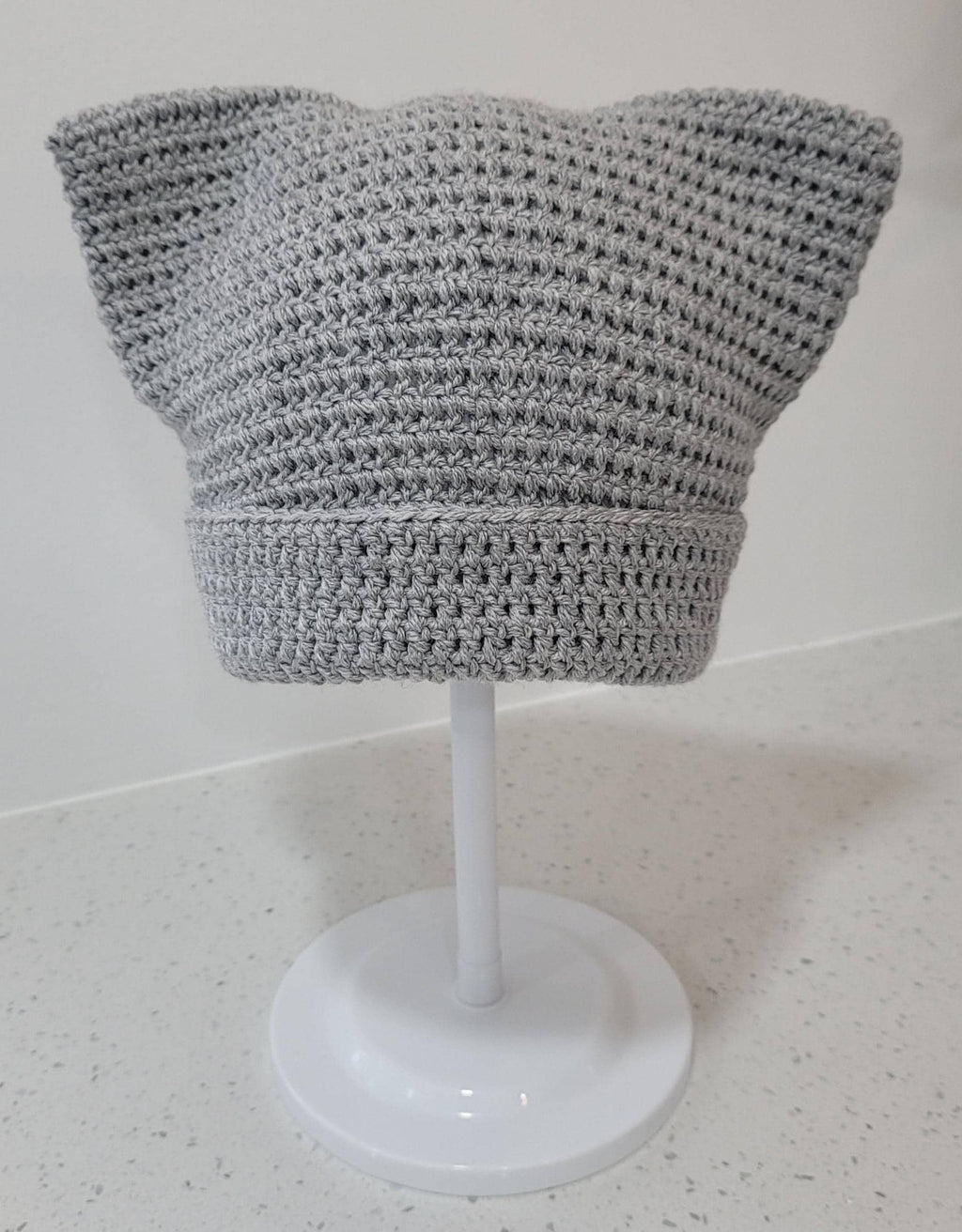 Crochet Kitty-Eared Beanie Hats - Colors Gray, Pink, Black, and White