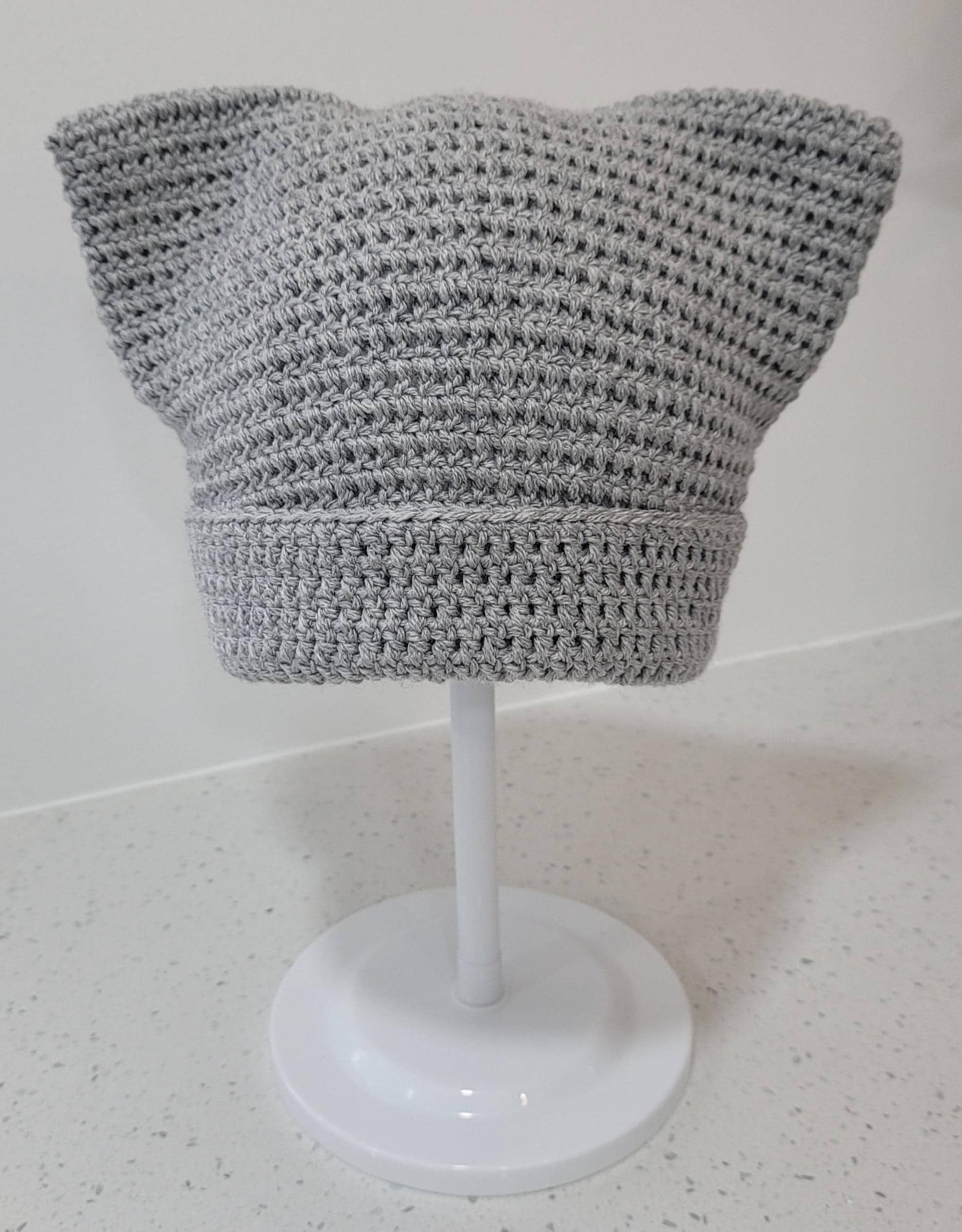 Crochet Kitty-Eared Beanie Hats - Colors Gray, Pink, Black, and White