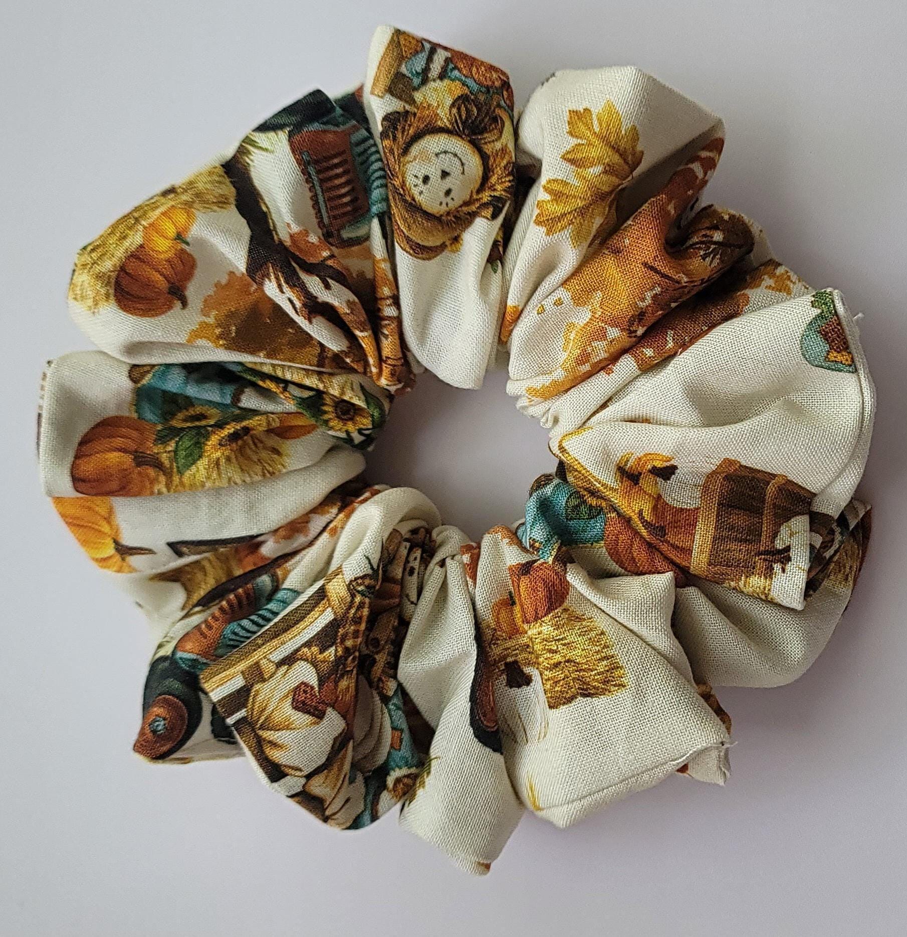 Handmade Halloween Scrunchies: Spooky Autumn Patchwork Hair Ties