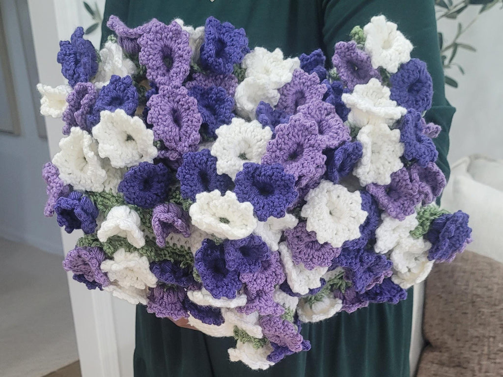 Crochet Purple & White Lily Bouquet Blanket