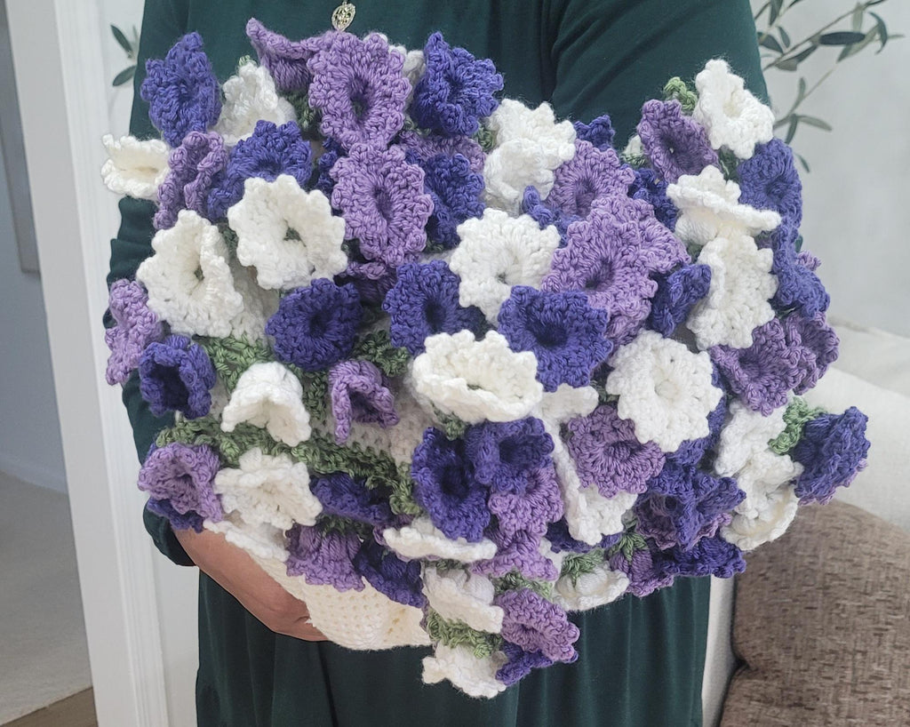Crochet Purple & White Lily Bouquet Blanket