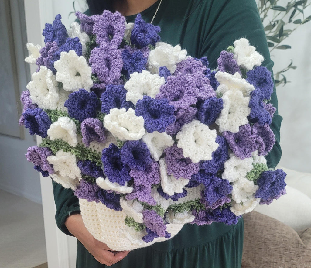 Crochet Purple & White Lily Bouquet Blanket