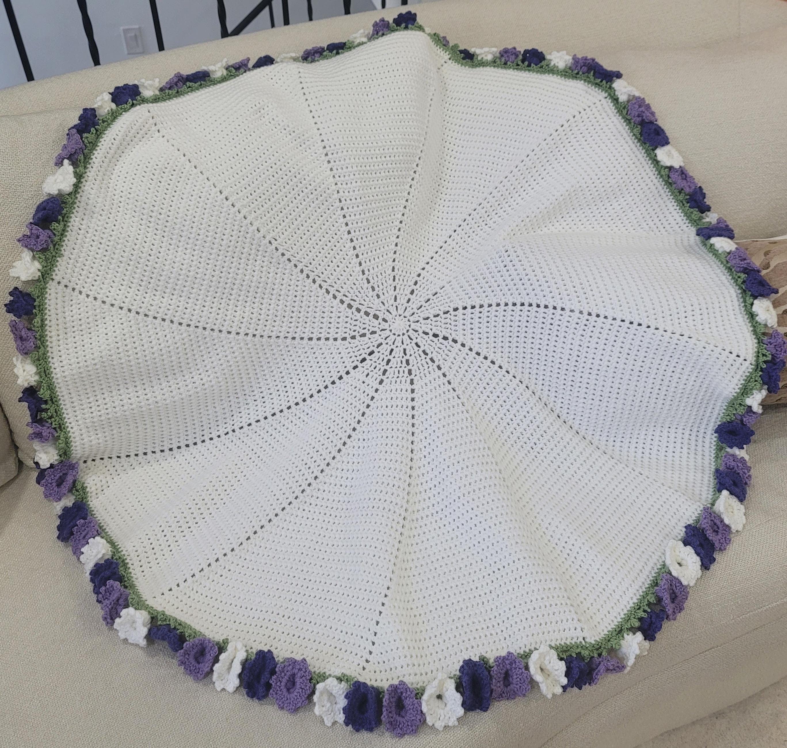Crochet Purple & White Lily Bouquet Blanket