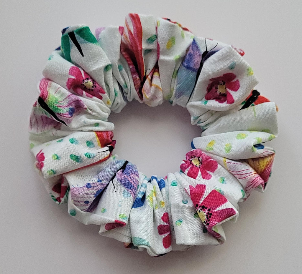 Sewn Scrunchies: Orange, White Ladybug, and White with Butterflies
