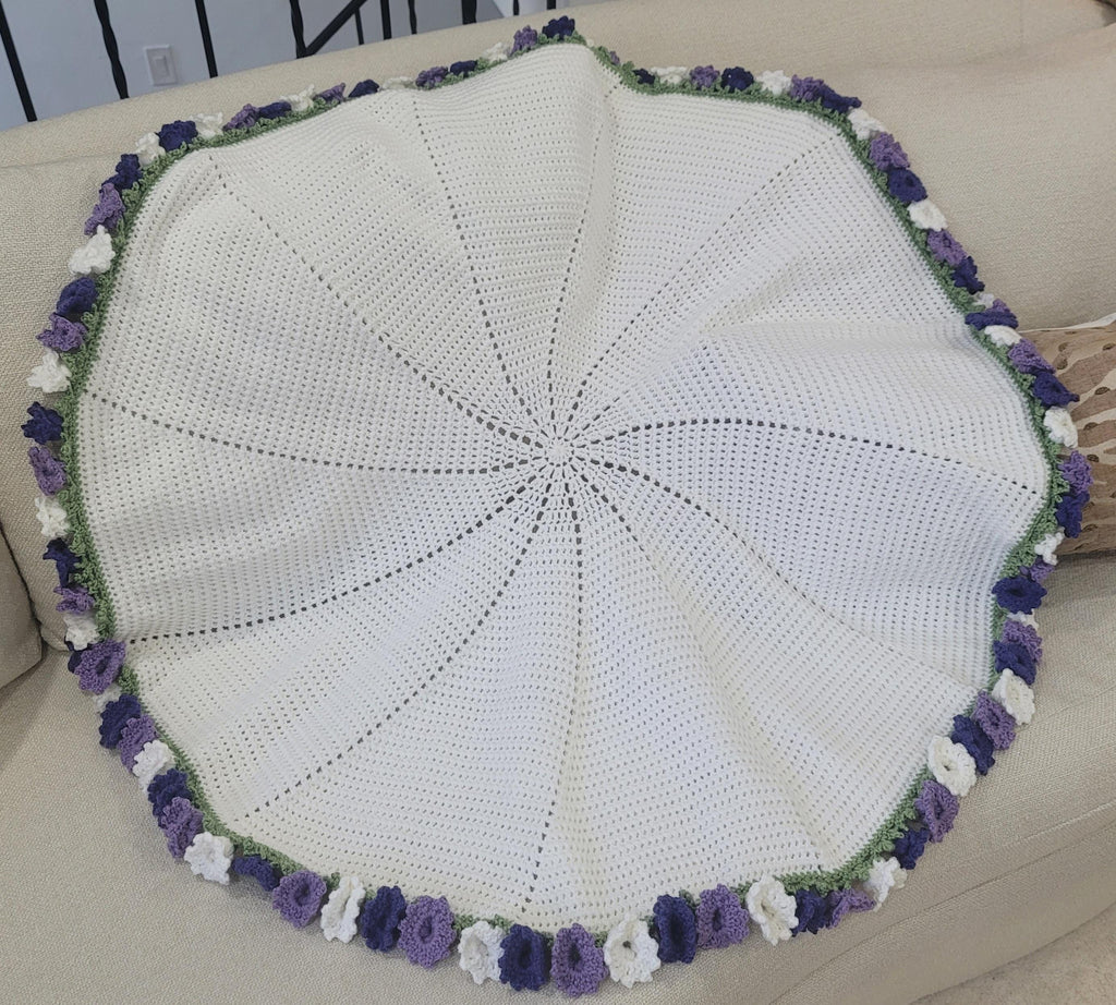 Crochet Purple & White Lily Bouquet Blanket