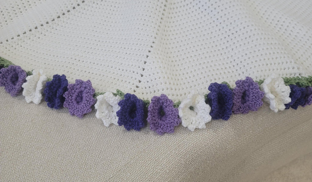 Crochet Purple & White Lily Bouquet Blanket
