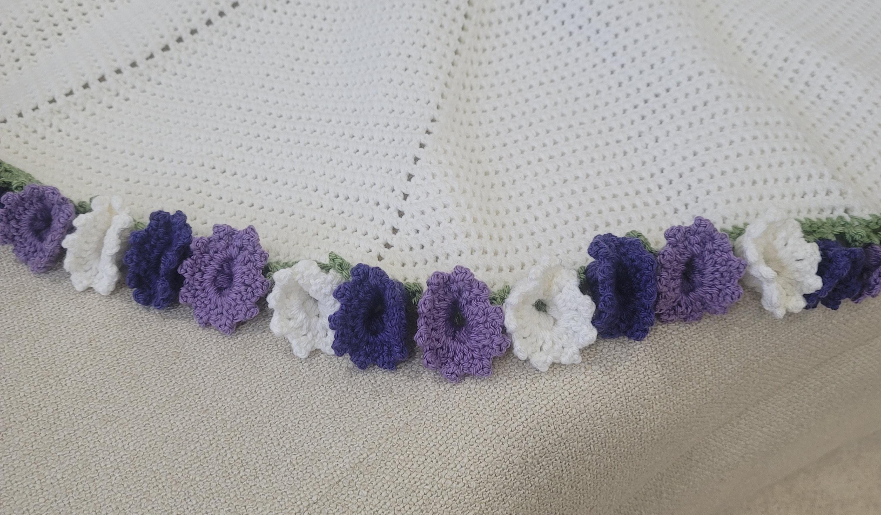 Crochet Purple & White Lily Bouquet Blanket