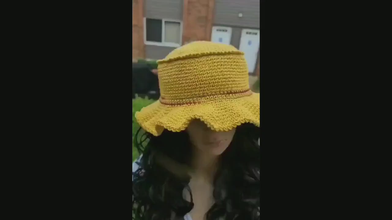 Crochet Bucket Hats - Yellow with Stripes and White with Stripes
