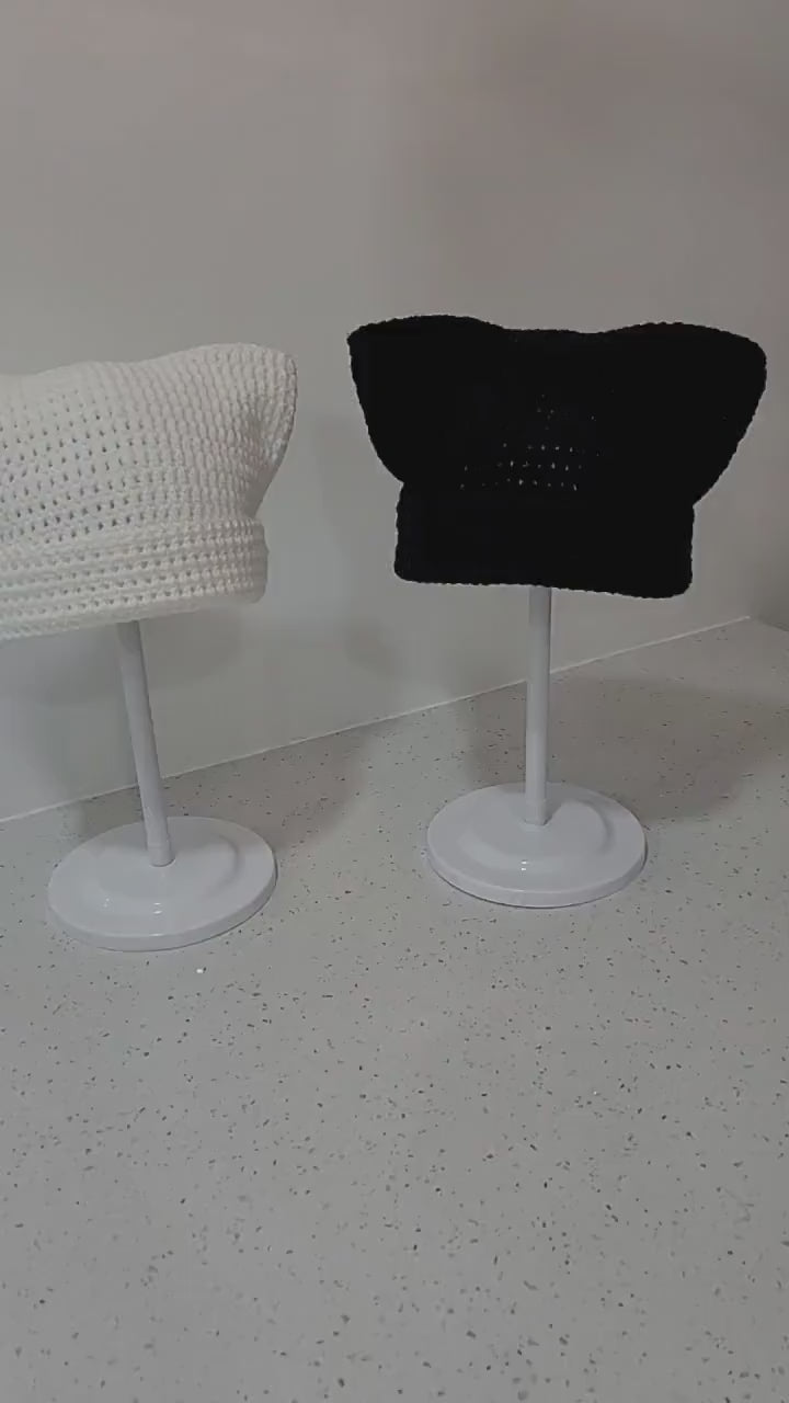 Crochet Kitty-Eared Beanie Hats - Colors Gray, Pink, Black, and White