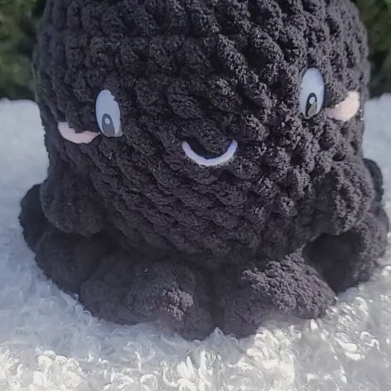 Lovely, Precious Crochet Black Ghost – Handmade Ghost with Little Arms, Rosy Cheeks, & White Eyes