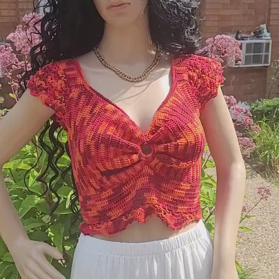 Handmade Crochet Crop Top: Strawberry Love Fashion (Fits M/L)