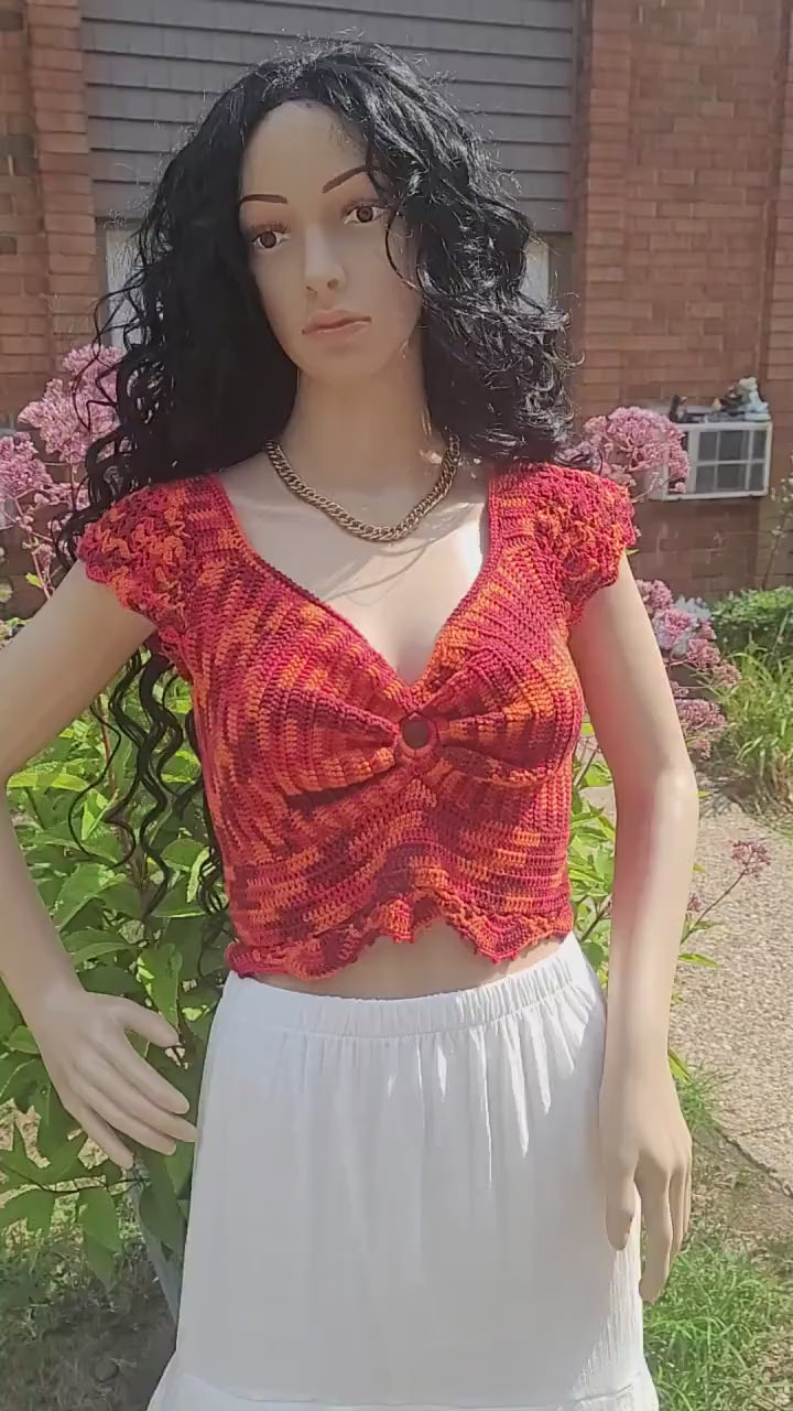 Handmade Crochet Crop Top: Strawberry Love Fashion (Fits M/L)