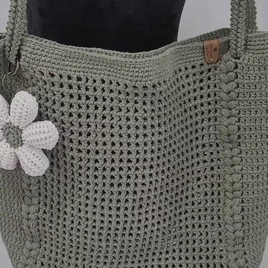 Green Crochet Tote Bag , Eco Friendly Market Bag, Casual Handbag