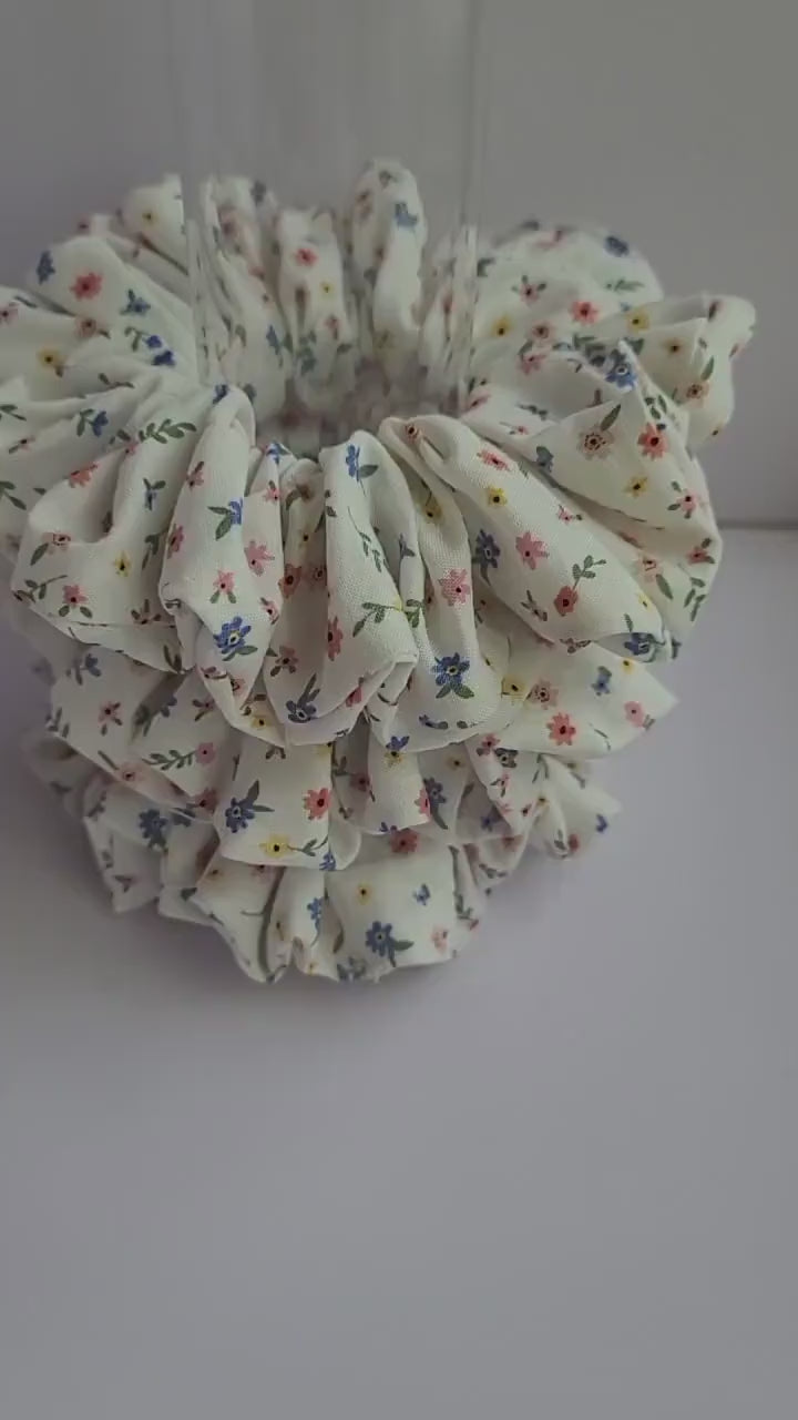 Sewn Scrunchies: White and Blue with Different Patterns